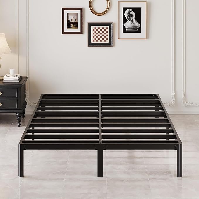 Lutown-Teen 10 Inch Full Size Bed Frame with Rounded Corner Legs, 2000 LBS Heavy Duty Metal Full Platform Bed Frame No Box Spring Needed, Noise Free, Easy Assembly, Black