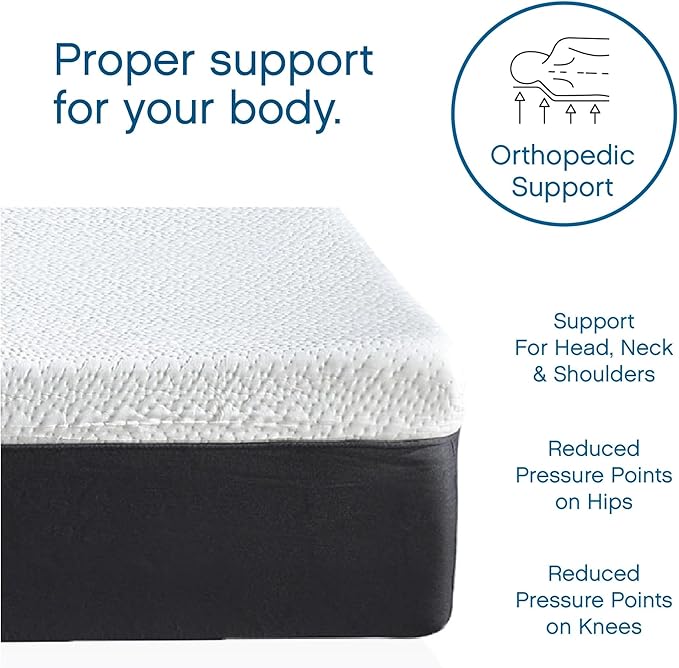 COOL GEL Memory Foam 12-Inch Mattress with Pillow, CertiPUR-US Certified, Mattress in a Box, Twin XL, White