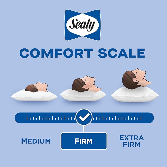 SEALY Slumber Bed Pillow Soft, Breathable, 100% Cotton Cover, Temperature Balancing, Moisture Wicking, Hypoallergenic EverFluff Fiberfill, Machine Washable, King Size Pillow, White- 2 Pack