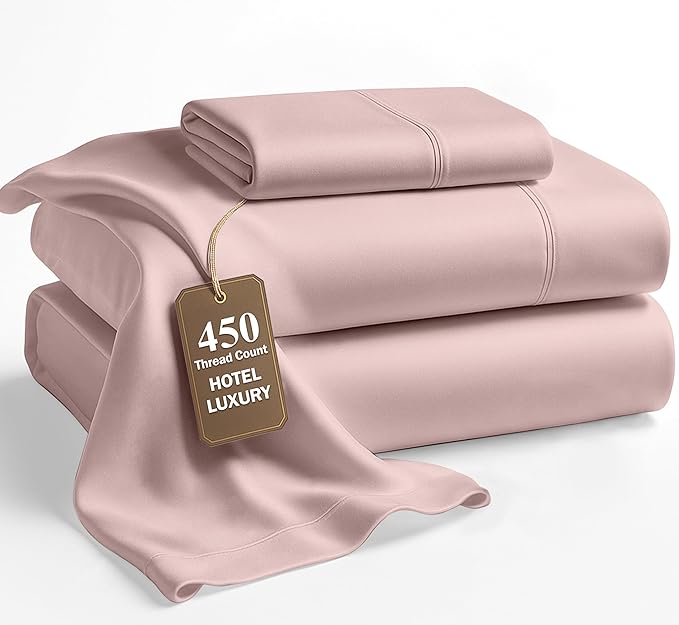 LANE LINEN 450 Thread Count 100% Mercerized Cotton Twin Bed Sheets Set - Machine Wash, Soft & Comfy Hotel Like Thick Rose Bedding Set, Cotton Bedding Sheets & Pillowcases - Sepia Rose