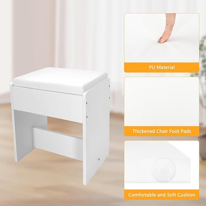 KAMABOKO Vanity Desk with Lighted and Mirror, White Makeup Table with Drawers and Charging Station, 3 Model Adjustable for Bedroom & Dressing Room (007 White)