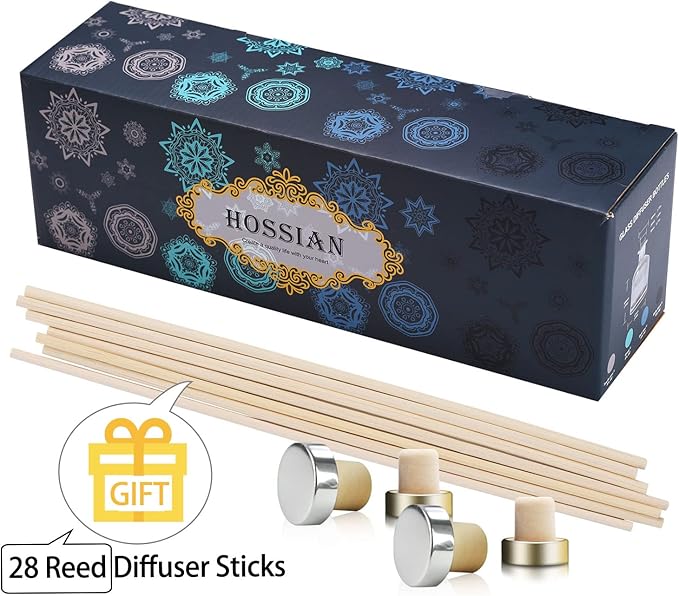 HOSSIAN Diffuser Glass Bottles Black -Empty Reed Diffuser Bottle With Sticks- Fragrance accessories use for DIY replacement reed diffuser sets (Clear+Black)