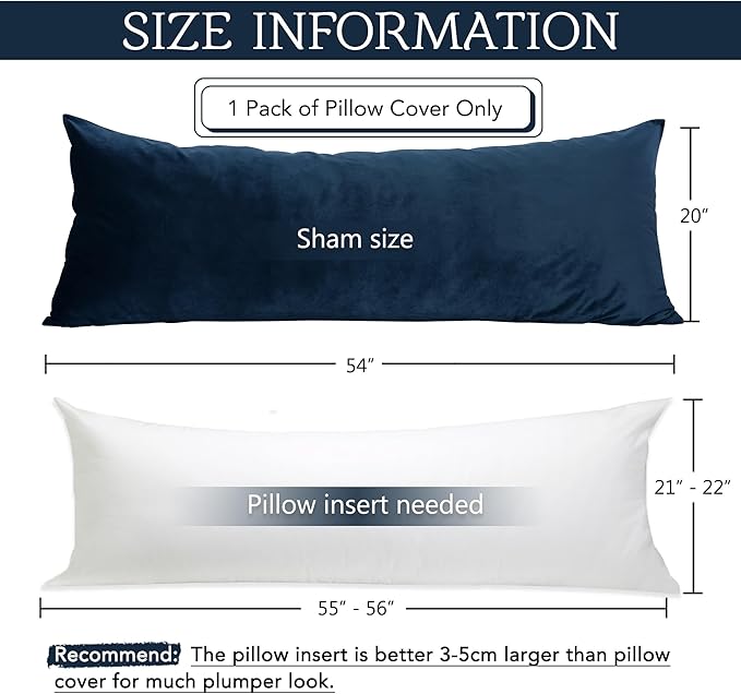 StangH Navy Blue Velvet Body PillowCover, 20 x 54 Pillow Cover, Winter Season Soft Warm Body Pillow Protector Cover for Pregnant Women/Side Sleeper, 20x54 inches, 1 Pc
