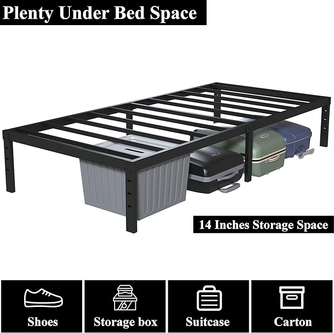 Upcanso 16 Inch Narrow Twin Bed Frame 30x75 No Box Spring Needed, Metal Platform 75x30 Narrow Twin Bed Frames, Eassy Assembly 3,500 lbs Heavy Duty Bedframes, Black