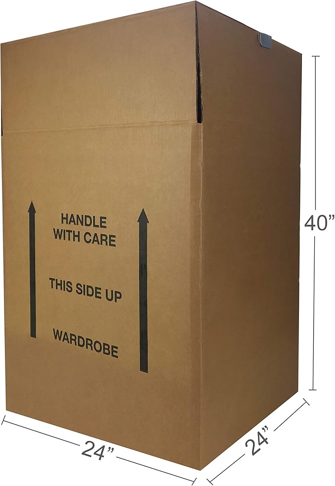 Amazon Basics Strong Cardboard Wardrobe Moving Boxes with Hanging Bar, Handles for Packing Clothes, 24" x 24" x 40", Brown, 6-Pack