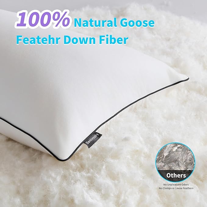 Feather Down Pillow Standard Size Set of 2 Pack,100% Cotton Luxury Hotel Collection Bed Pillows for Sleeping, Fluffy Soft Medium Firm Down Surround Pillows for Side Back Stomach Sleepers 20" x 26"