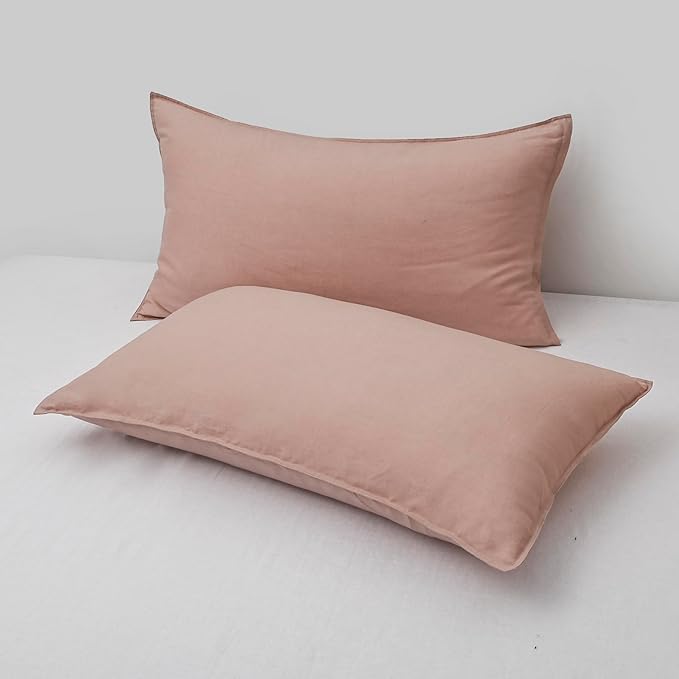 CHUFFED Linen Pillowcases 2 Pack 100% Linen Standard Pillow Cases, Breathable and Cooling Washed Pillowshams with Zipper Closure, 20x36 Inches,Pink