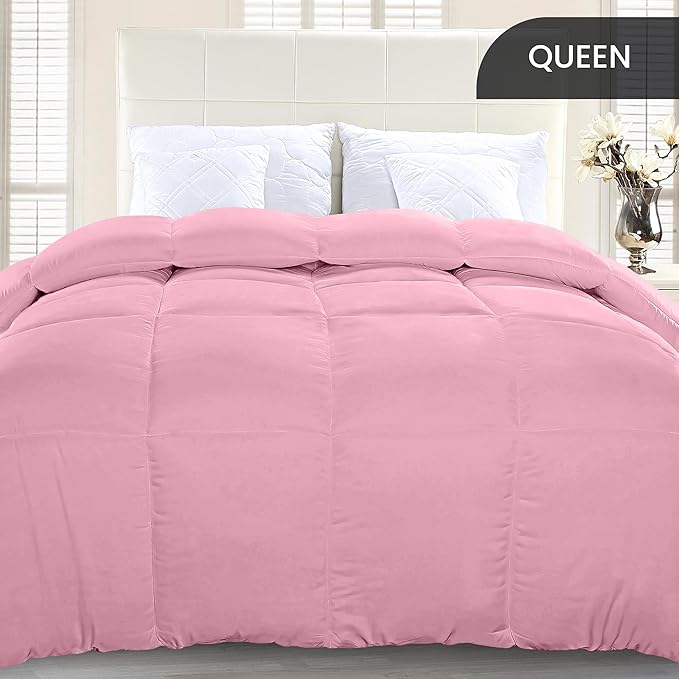 Utopia Bedding Queen Comforter Duvet Insert, Quilted Pink Comforter with Corner Tabs, Box Stitched Down Alternative Comforters Queen Size 88 x 88 inches