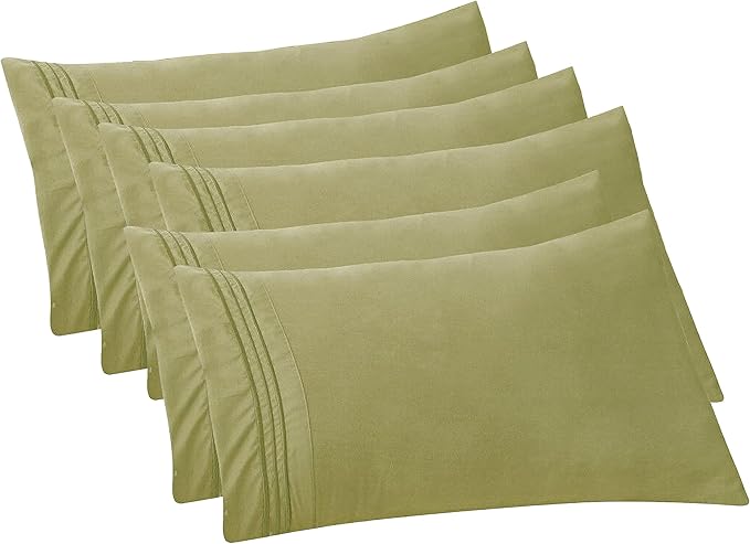 Elegant Comfort 6-PACK Solid Pillowcases 1500 Premium Hotel Quality Microfiber - Smooth Weave, Wrinkle and Stain Resistant, Easy Slip-On, 6-Piece Set, King Pillowcase, Green