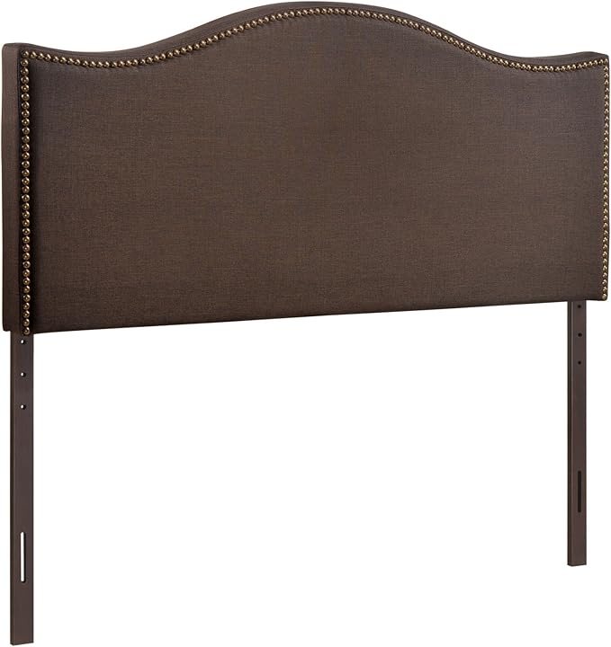 Modway Curl Upholstered Linen Fabric Queen Headboard Size With Nailhead Trim and Curved Shape in Dark Brown Fabric