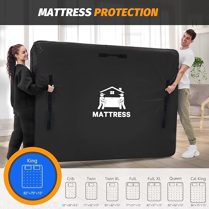 Mattress Bags for Moving, BETU Mattress Protector Waterproof Mattress Cover Storage Bags with 8 Heavy-Duty Handles and Zipper for Bed Extra Thick Large Reusable 2 Pack, 82"x79"x15",Black
