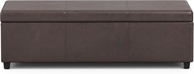 SIMPLIHOME Avalon Extra Large Storage Ottoman Bench - 54 inch Wide Upholstered Vegan Leather Rectangular Lift-Top Ottoman in Distressed Brown, Contemporary Bench for Living Room with Hidden Storage