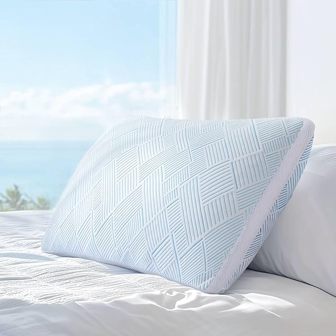 Lyralith Shredded Memory Foam Cooling Soft Bamboo Viscose Pillow Queen Size, Adjustable Hypoallergenic Hotel Quality Bed Pillow for Side, Stomach or Back Sleeper, Oeko-TEX Certified