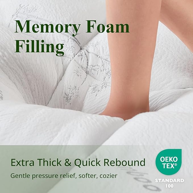 Memory Foam Mattress Topper - Viscose Made from Bamboo Pillow Top Thick King Size Mattress Pad for Back Pain, Ultra Soft & Cooling for Hot Sleepers, 6-18'' Deep Pocket, White