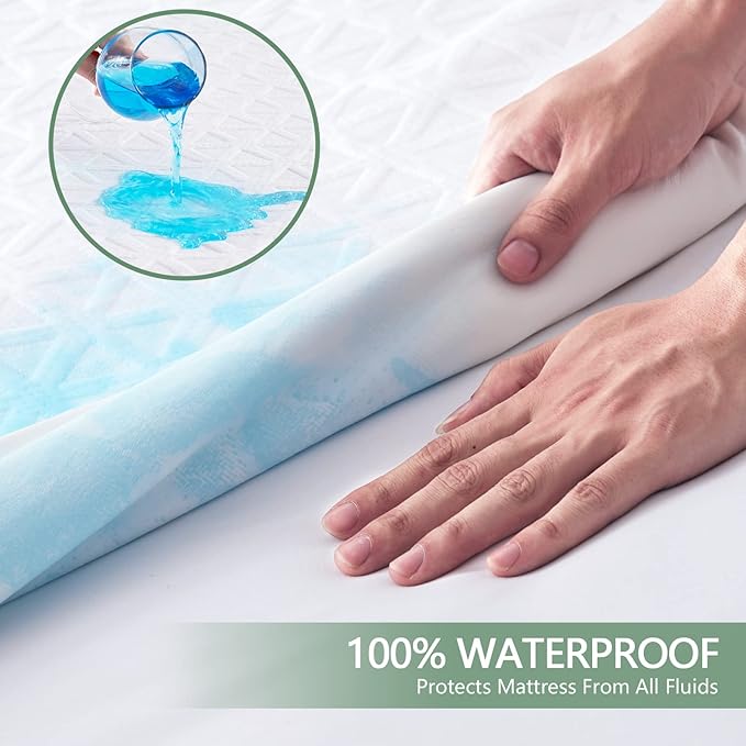 Premium Waterproof Mattress Protector King Size, Breathable Bed Cover 3D Air Fabric Cooling Mattress Pad Cover Smooth Soft Noiseless Washable, 8''-21'' Deep Pocket (White)