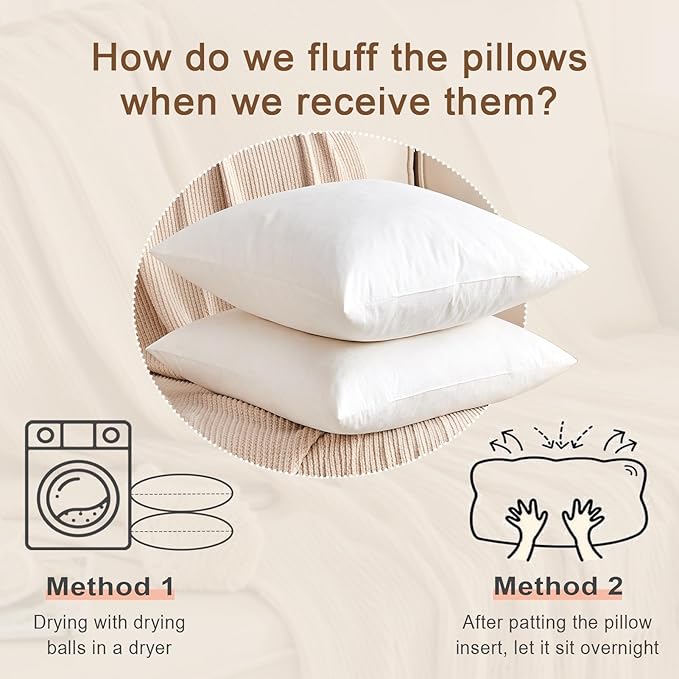 Organic Feather Down Lumbar Pillow Inserts (12x20 Inch, Set of 2) - 100% Cotton Shell, Filling of Feathers & Memory Foam, Rectangular Decorative Pillow Form Core for Couch, Sofa, and Bed