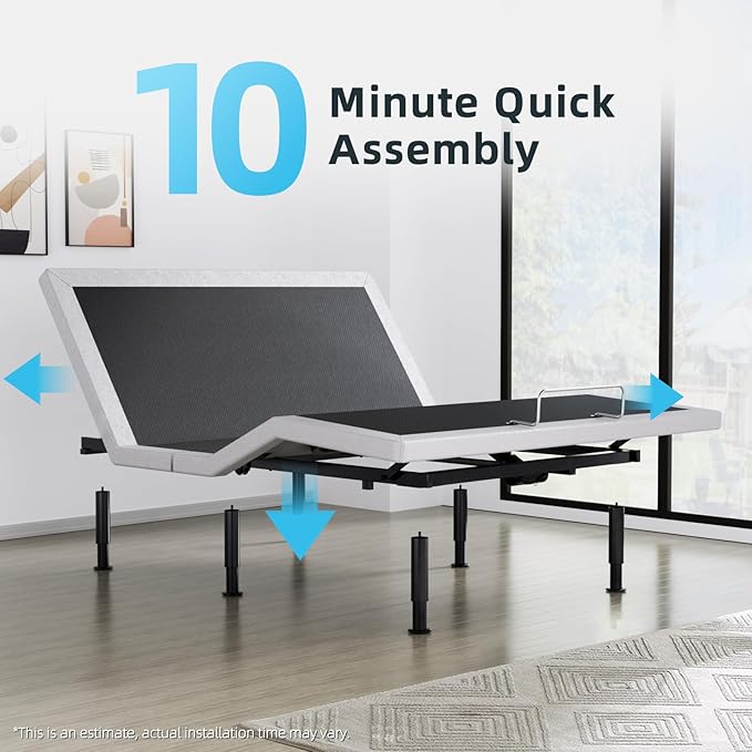 Full Adjustable Bed Base Frame, Wireless Remote & Lift Motor, Dual USB Ports,Ergonomic Upholstered Bed Frame, Under Bed Lighting, Independent Head and Foot Tilt