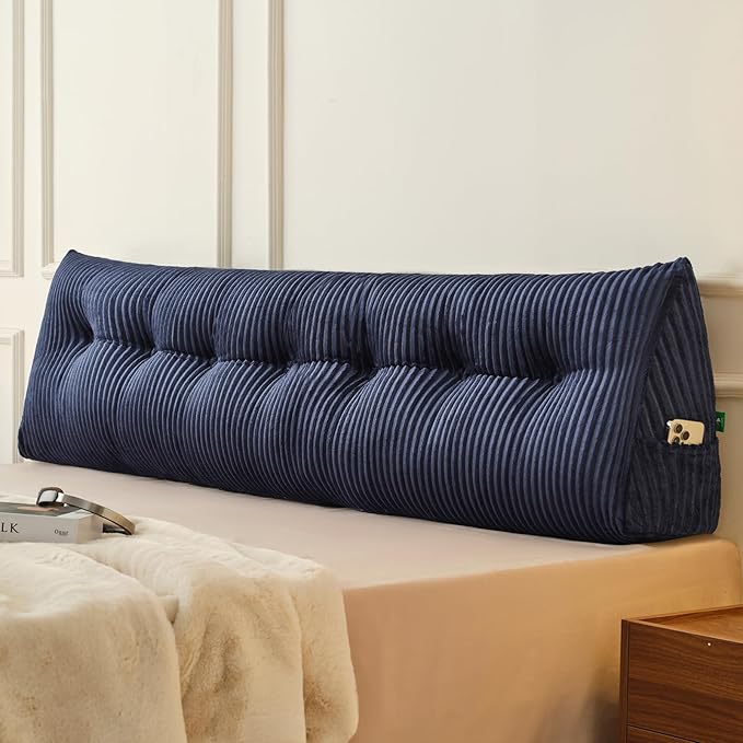 Z-hom Large Headboard Pillow King, NO ROLL Pillow, Wedge Pillow Headboard for Sitting Up in Bed, Backrest Support Triangular Cushion for Reading, Gap Pillow w/Removable Washable Cover,Blue