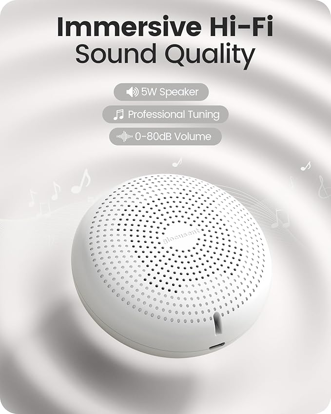 Glocusent Portable Sound Machine for Baby Kids Adults - 62 Sounds & 5W Speaker White Noise Machine for Sleeping, 30-hr Lasting Rechargeable Sound Machine with 4 Timer, Suitable for Home Travel