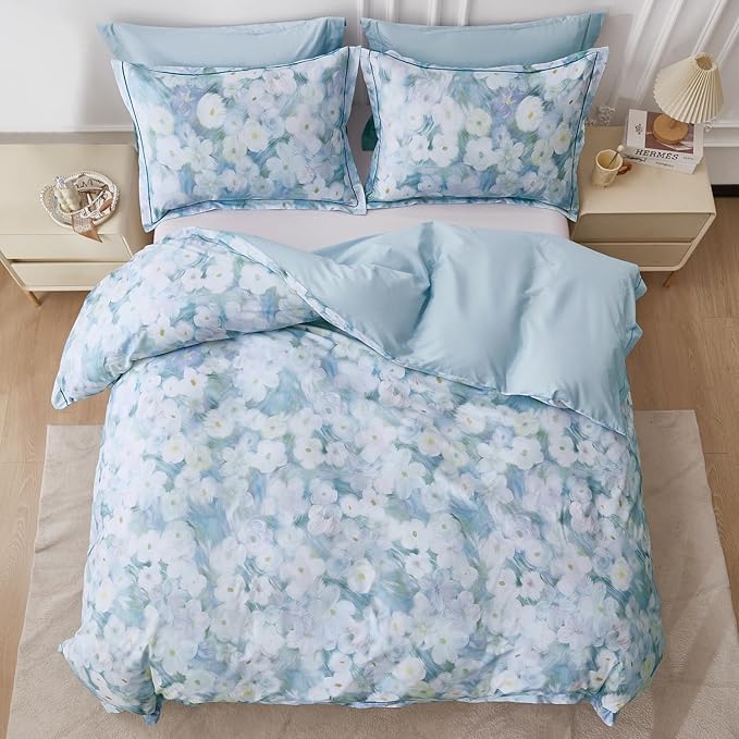 OAITE Duvet Cover Set King Size Oil Painting Pattern Ultra Soft 100% Cotton Duvet Cover Sets 3-PC, Breathable Duvet Cover with Zipper Closure & Corner Ties