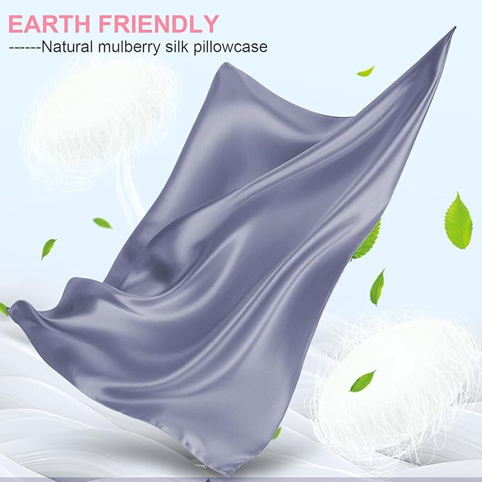 Silk Pillow Cases King Size with Hidden Zipper, Mulberry Silk Pillowcase for Hair and Skin, Smooth and Soft Breathable Cooling Silk Satin Pillow Covers for Sleeping, Gifts for Women, Grayish Blue