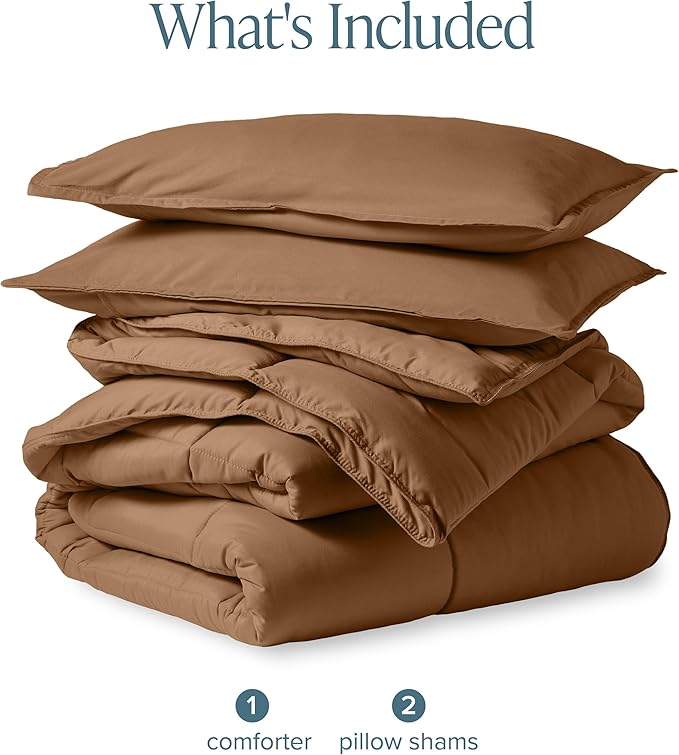 Bare Home Comforter Set - Cal King Size - Ultra-Soft - Goose Down Alternative - Premium 1800 Series - All Season Warmth (Cal King, Caramel)