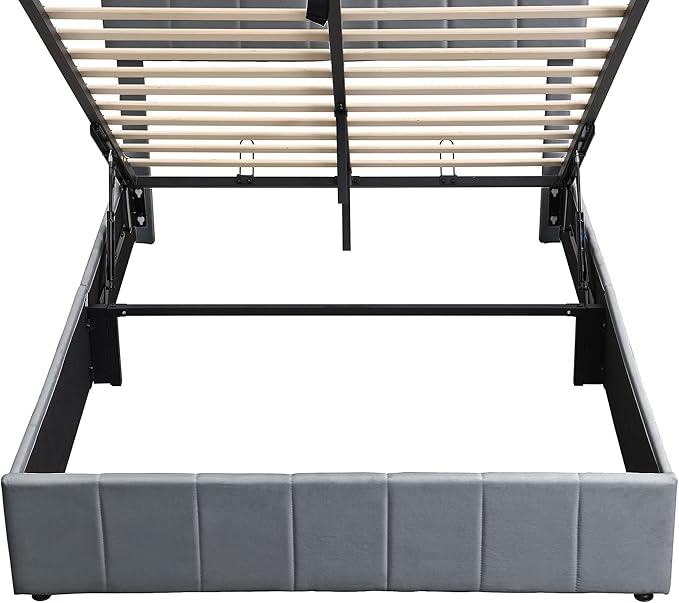 Harper & Bright Designs Upholstered Full beds Gas Lift Up Storage Platform Bed Frame with Tufted Headboard Wooden Slat Support and Under Bed Storage, Grey