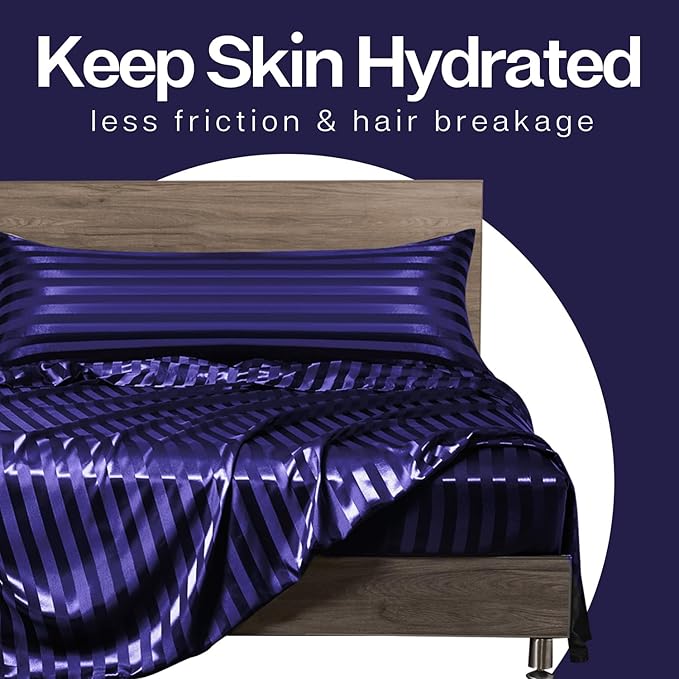 MR&HM Satin Body Pillow Cover, 20x54 inches Body Pillow Case for Adults, Silk Satin Cooling Body Pillow Pillowcase with Envelope Closure (20x54, Navy Blue Striped)