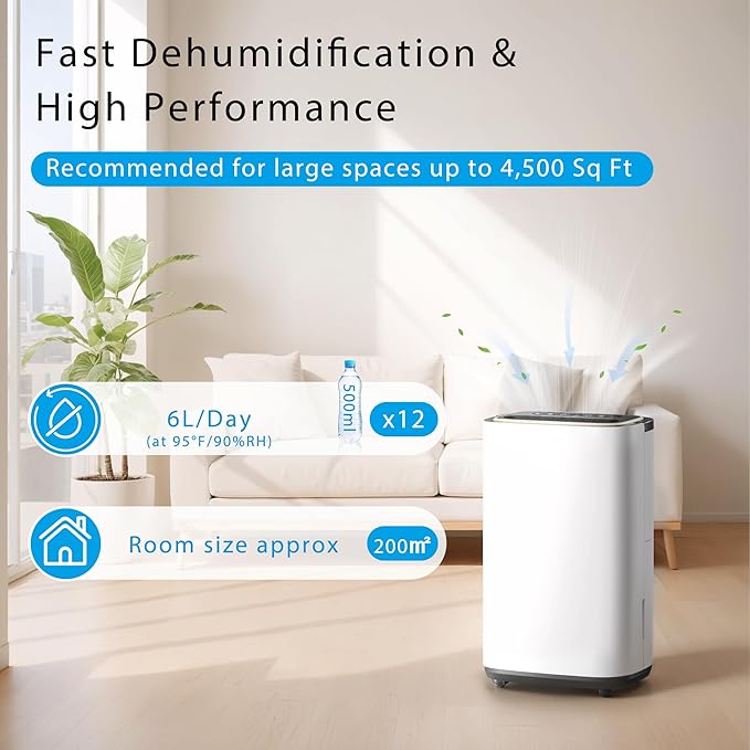 5000 Sq.Ft Dehumidifier for Basement with Drain Hose, Update 50 Pint Large Best Compressor Dehumidifiers for Home or Garage, Smart Humidity Control, 24H Timer & Child Lock, Ideal for Large Rooms
