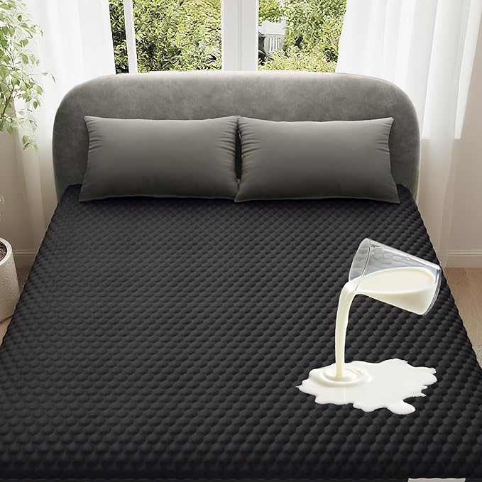 OhGeni 100% Waterproof Full Size-Black Mattress Protector,Soft Mattress Pad,Pet Hair & Bedwetting Resistant,Cooling Breathable Fitted Sheets,Washable Bed Cover, Deep Pocket,Noiseless for Guest Rooms