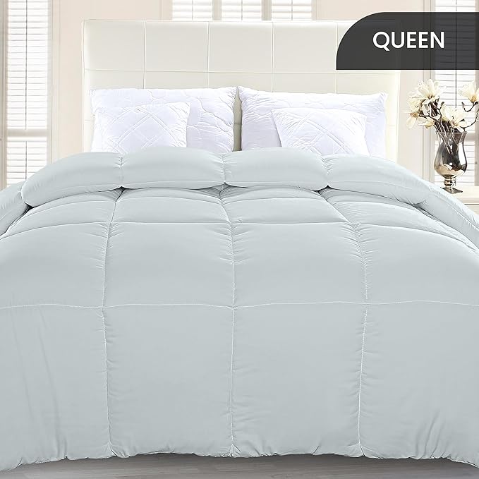 Utopia Bedding Queen Comforter Duvet Insert, Quilted Light Grey Comforter with Corner Tabs, Box Stitched Down Alternative Comforters Queen Size 88 x 88 inches