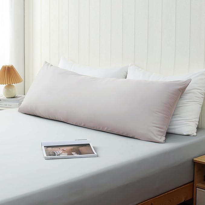100% Cotton Soft Body Pillow Protectors with Invisible Zipper 20X54 Inches Body Pillow Cases, 600 Thread Count Soft Pillow Cases, Light Beige Color 1-Pack
