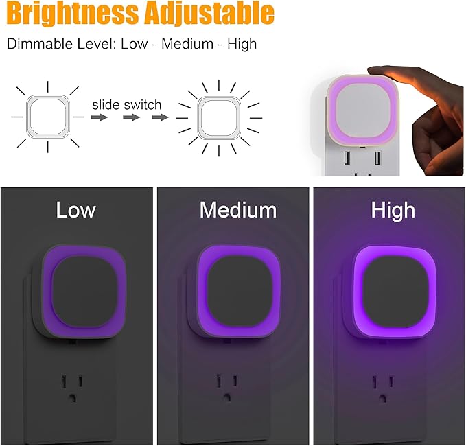 YUNLEX 2 Pack Purple Night Light, Gentle Eye-Care with Dimmable Soft Glow & Indirect Reflection, Auto Dusk to Dawn Sensor, Plug in Nightlight for Meditation Corner, Creative Studio, Bedroom, Bathroom