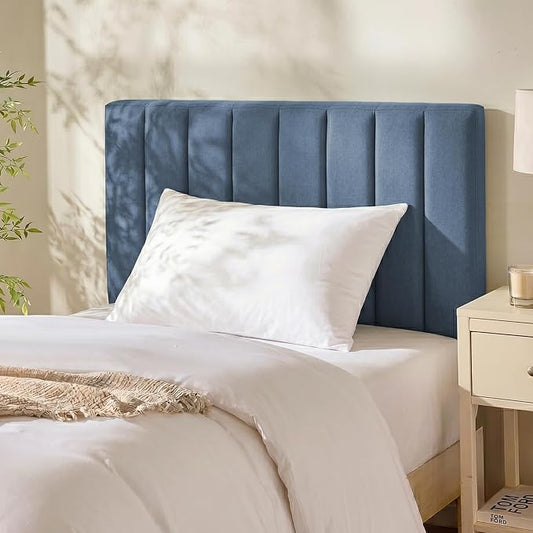 Hearth & Harbor Upholstered Twin Headboard - Easy Assemble Channel Stitched Headboard Twin Size - Wall Mounted Headboards with 3D Soundproof Wall Panels Peel & Stick Floating Headboards, Slate Blue