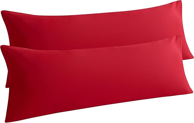 NTBAY 2 Pack Body Pillow Cases, 20x54 inches, Red, Soft, Wrinkle, Fade Resistant, Envelope Closure, Microfiber, 2 Pillowcases in Set, Premium Quality, Machine Washable