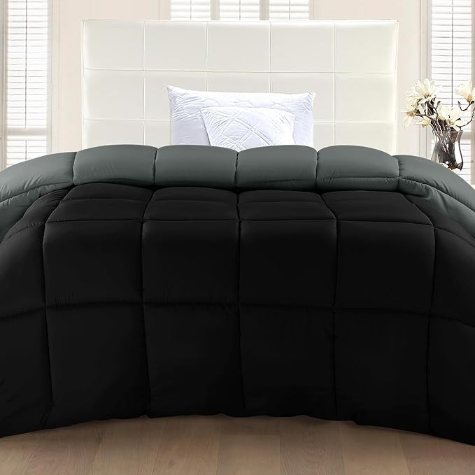Utopia Bedding King Comforter Duvet Insert, Reversible Black/Grey Quilted Comforter with Corner Tabs, Box Stitched Down Alternative Comforters King Size 90 x 102 inches