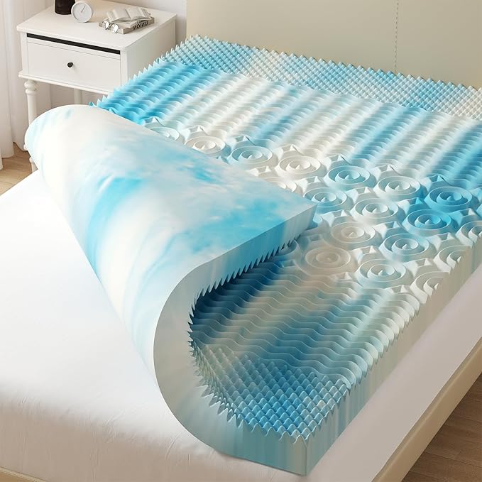 DUMOS 2 Inch Memory Foam Mattress Topper Full, 5-Zone Cooling Gel Infused Pressure Relief Bed Topper for Back & Hip Pain, Soft Dorm RV Camping Mattress Pad, Blue