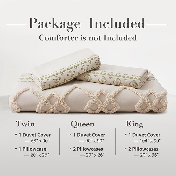 Oli Anderson Boho Duvet Cover Set King Size, Beige and Sage Green Color Clash 3 Pieces Microfiber Bedding Set, Durable and Super Soft Duvet Covers with Zipper and Ties, 104"*90"