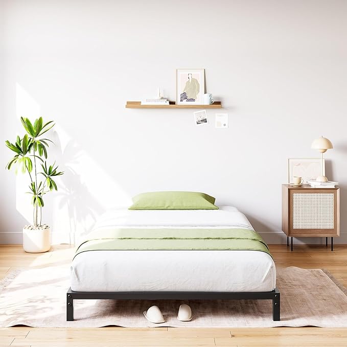 GarveeHome Twin Size Bed Frame, 6 Inch Metal Platform Bed Frames with Heavy Duty Steel Slat Support, No Box Spring Needed, Noise Free,Anti-Sliding Slat,Easy Assembly, Under Bed Storage