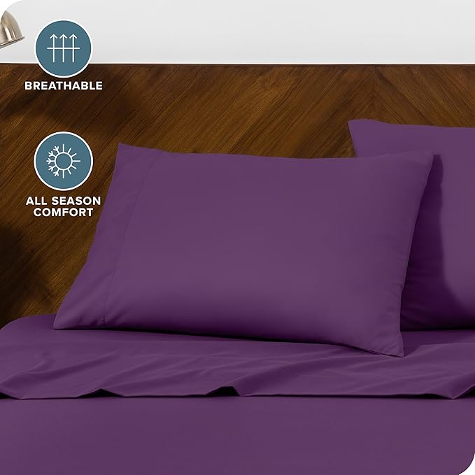 Bare Home Microfiber Pillow Cases - King 20x36 - Cooling Pillowcases - Double Brushed - Easy Care - Envelope Closure (King Pillowcase Set of 2, Plum)