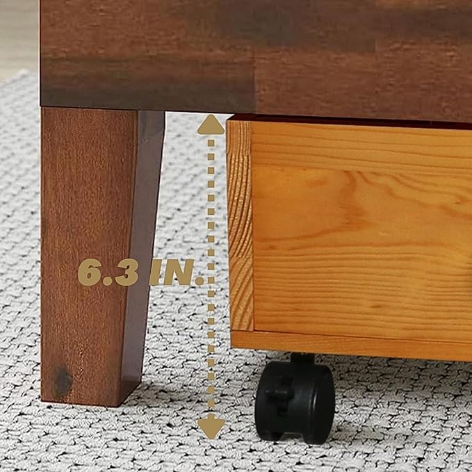 2-Pack Solid Wood Under Bed Storage with Wheels, Underbed Drawers Underneath with Handle - Wooden Crate Clothes Storage Containers Organizer (Light Brown) - Fits Any Size Bed