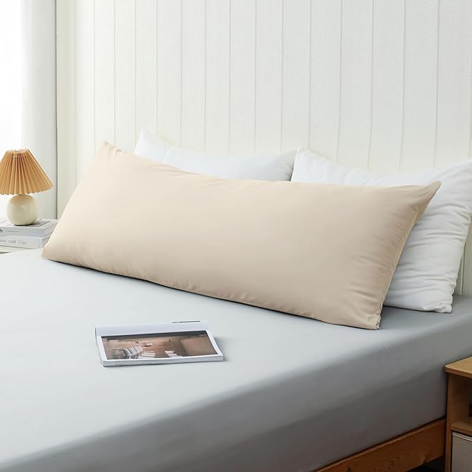 100% Cotton Soft Body Pillow Protectors with Invisible Zipper 20X54 Inches Body Pillow Cases, 600 Thread Count Soft Pillow Cases, Beige Color 1-Pack
