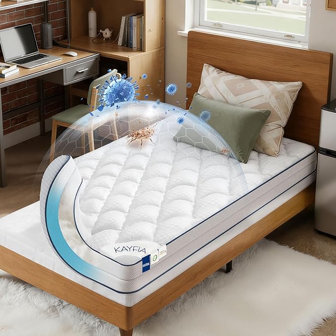 4 Inch Mattress Topper TwinXL Integrated Dual Layer, 2-in-1 Cooling Gel Memory Foam Pillow Top Mattress Topper for Back Pain, TwinXL Size Silver Ion Certified Mattress Pad