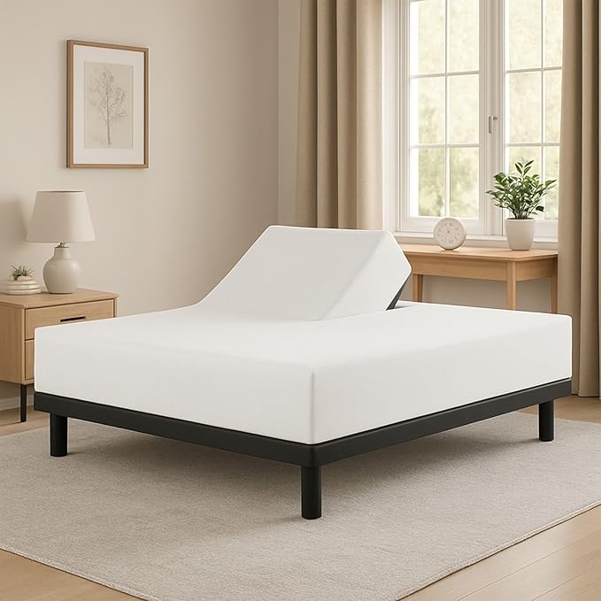 Cottingon 1 Piece Top Split King Fitted Sheet Only for Adjustable beds, Premium 100% Egyptian Cotton, 34 Inches Half Split Flex Head Bottom Sheet for Sleep Number Beds 16" Deep Mattress, White