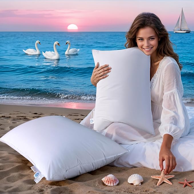 Luxury Goose Feather Down Pillows Queen Size Set of 2, 3-Chamber 5 Star Hotel Pillow for Deep Sleep, Soft Bed Pillows for Neck Pain Relief, Perfect for Side Sleeper, 100% Cotton Shell(2 Pack,20"x30")
