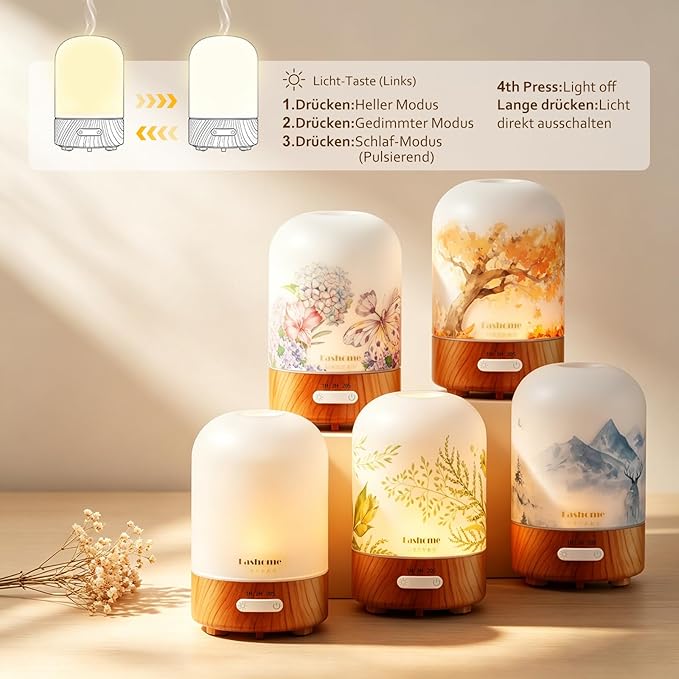 Essential Oil Diffuser, Hand Blown Glass Aromatherapy Diffuser, Ultrasonic Cool Mist Scent Aroma Humidifier, Diffuser Oil Machine Whisper Quiet with Auto Shut-Off for Home Bedroom Office(<25dB)