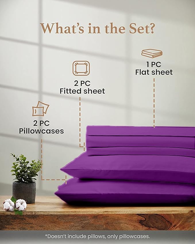 Good Sleep Bedding Split King Sheets Sets for Adjustable Bed, 5 Piece, 100% Egyptian Cotton Sheets for Adjustable Beds, Sateen Weave, Ultra-Soft, 16" Deep Pocket BedSheets - Purple
