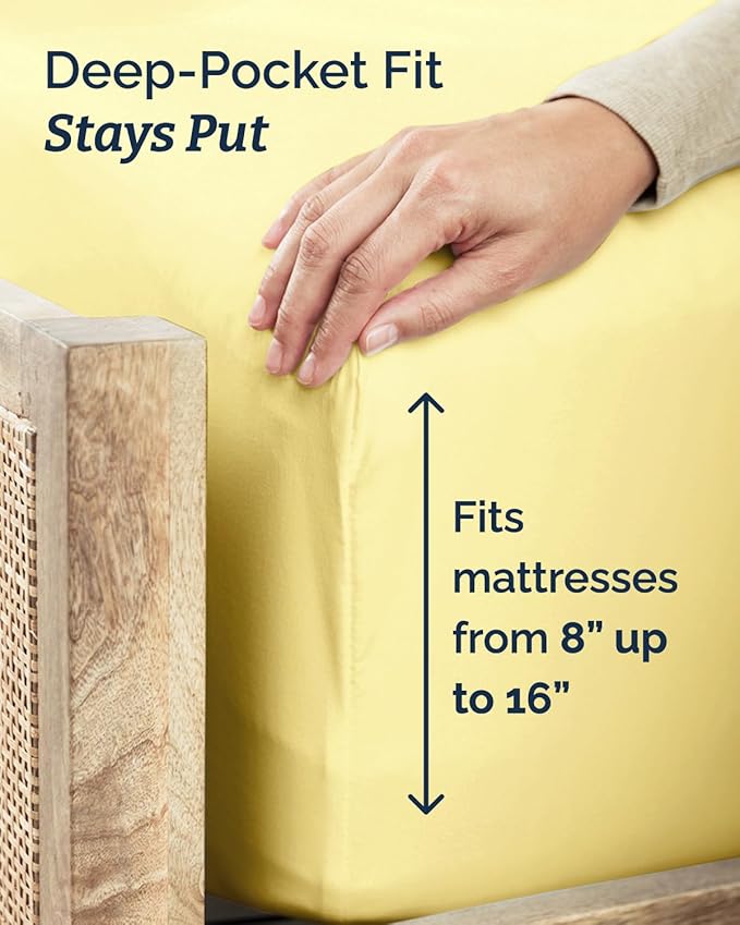 Twin 4 Piece Sheet Set - Comfy, Breathable & Cooling - Hotel Luxury Bedding for Women, Men, Kids, Teens and Children - 1 Flat & 1 Fitted Sheet & 2 Pillowcases w/ Deep Pockets - Wrinkle Free - Yellow
