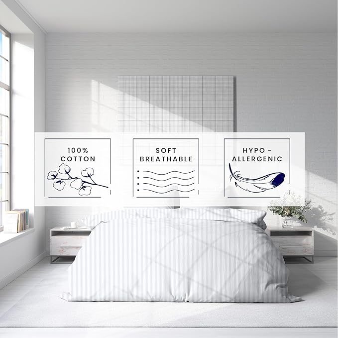 Kotton Culture 120"x120" 1 Pc Super King Plus/Super Oversize King Duvet Cover Only 100% Egyptian Cotton - 600 TC, Zipper Closure & Corner Ties - Fits Only Extra Large Inserts - Striped White
