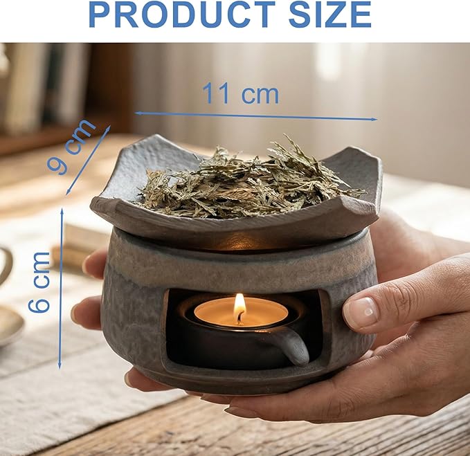 Ceremony Ceramic Incense Holder Aromatherapy Diffuser, White Sage Incense Burner, Herb Burner & Candle Wax Warmer with Tealight Holder, Home Fragrance Accessories for Relaxation & Meditation